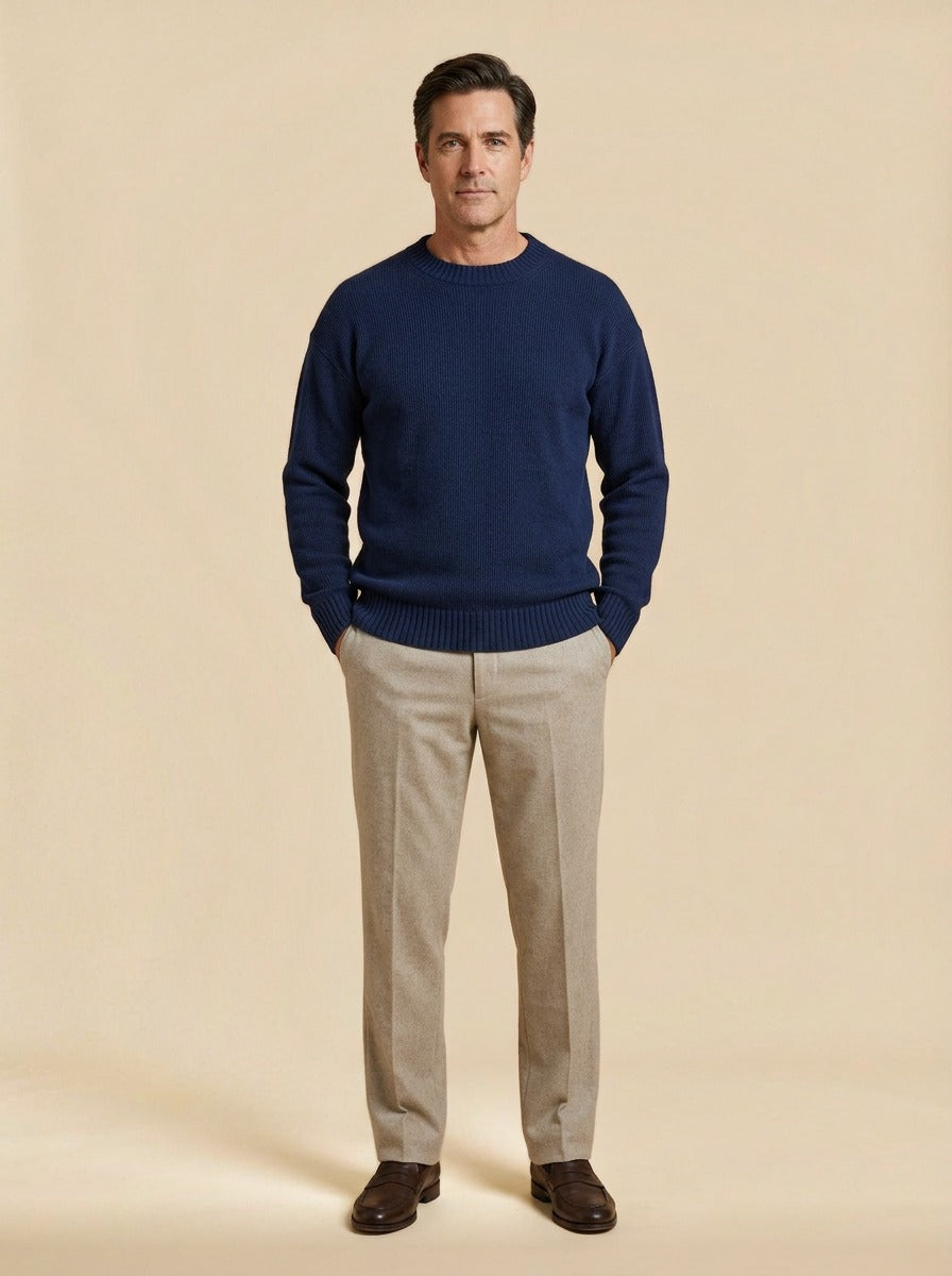 Linford sweater in Navy, studio, Gentlemens Manor