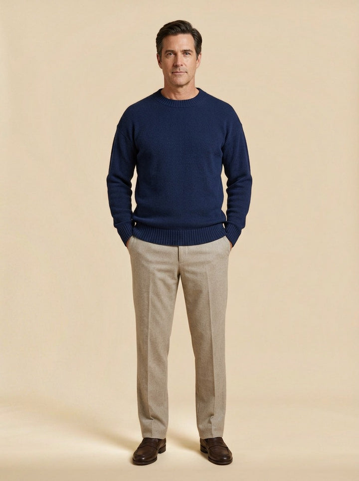 Linford sweater in Navy, studio, Gentlemens Manor