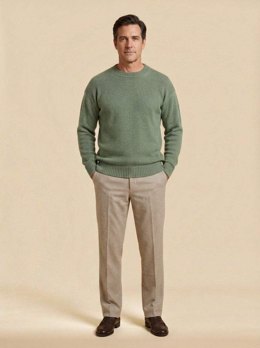 Linford sweater in Sage, studio, Gentlemens Manor