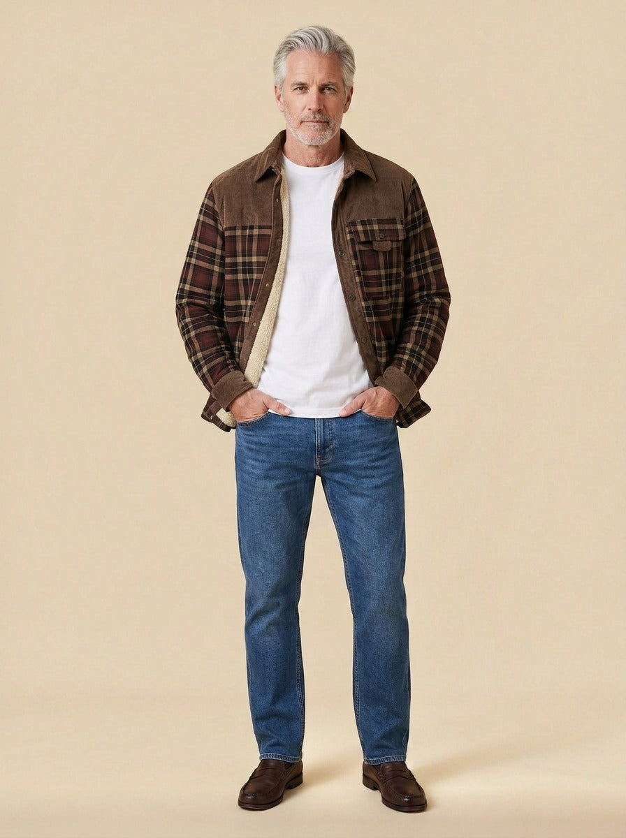 Linwood flannel shirt jacket in Burgundy, studio, Gentlemens Manor