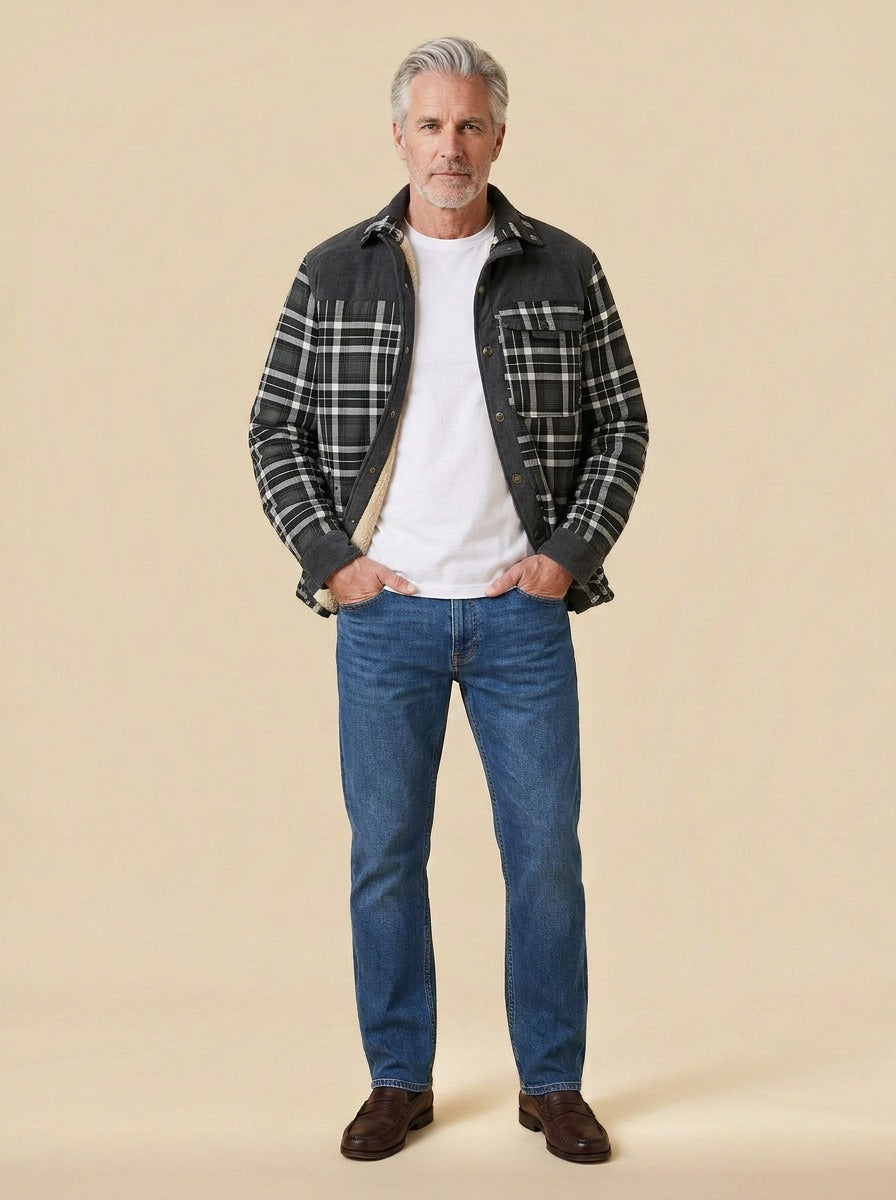 Linwood flannel shirt jacket in Charcoal, studio, Gentlemens Manor