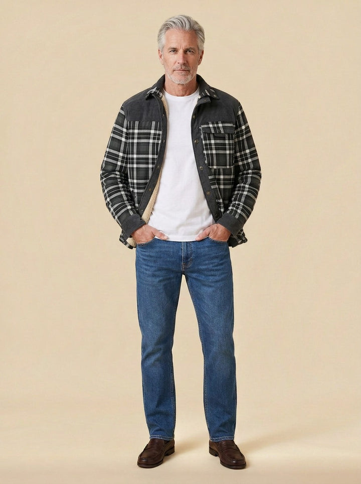 Linwood flannel shirt jacket in Charcoal, studio, Gentlemens Manor