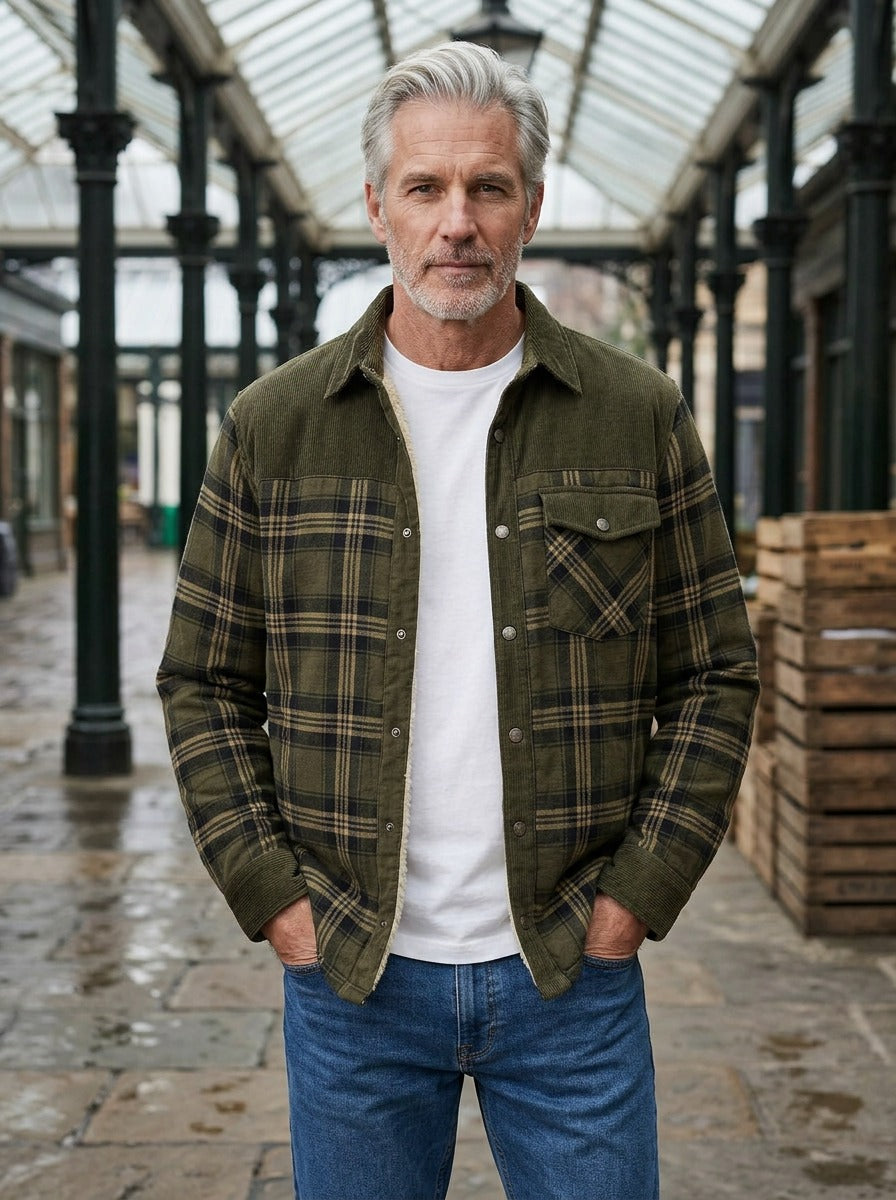 Linwood flannel shirt jacket in Olive, lifestyle, Gentlemens Manor