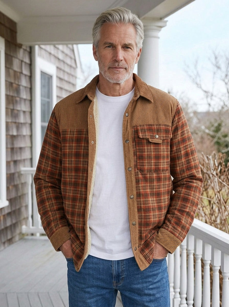 Linwood flannel shirt jacket in Red, lifestyle, Gentlemens Manor
