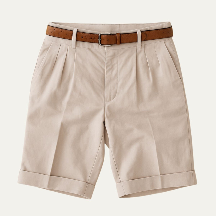 Lionel summer shorts in Beige, product flat lay - Gentlemens Manor