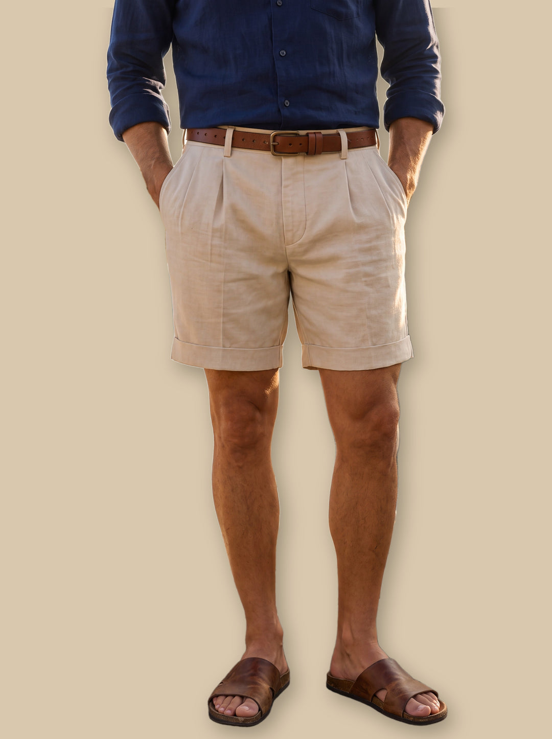 Lionel summer shorts in Beige, studio - Gentlemens Manor