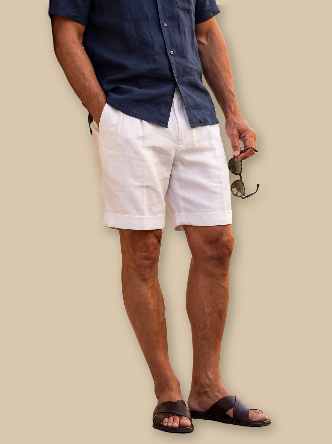 Lionel summer shorts in White, studio - Gentlemens Manor