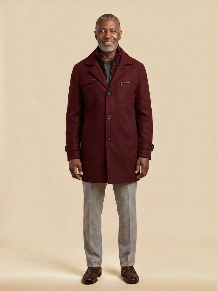 Lockhart coat in Burgundy, studio, Gentlemens Manor