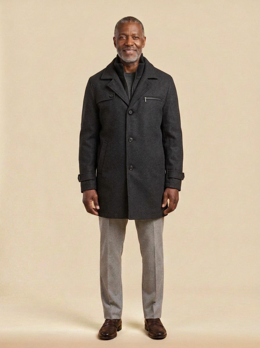 Lockhart coat in Charcoal, studio, Gentlemens Manor