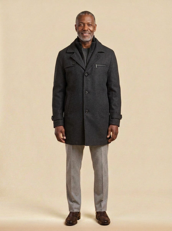 Lockhart coat in Charcoal, studio, Gentlemens Manor