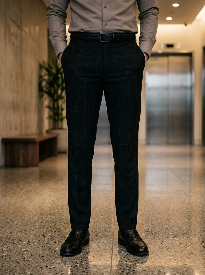 Lockwood checked pants in Black, lifestyle, Gentlemens Manor