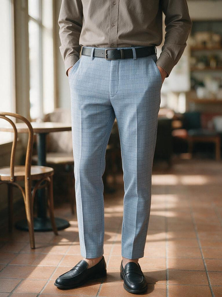 Lockwood checked pants in Light Blue, lifestyle, Gentlemens Manor