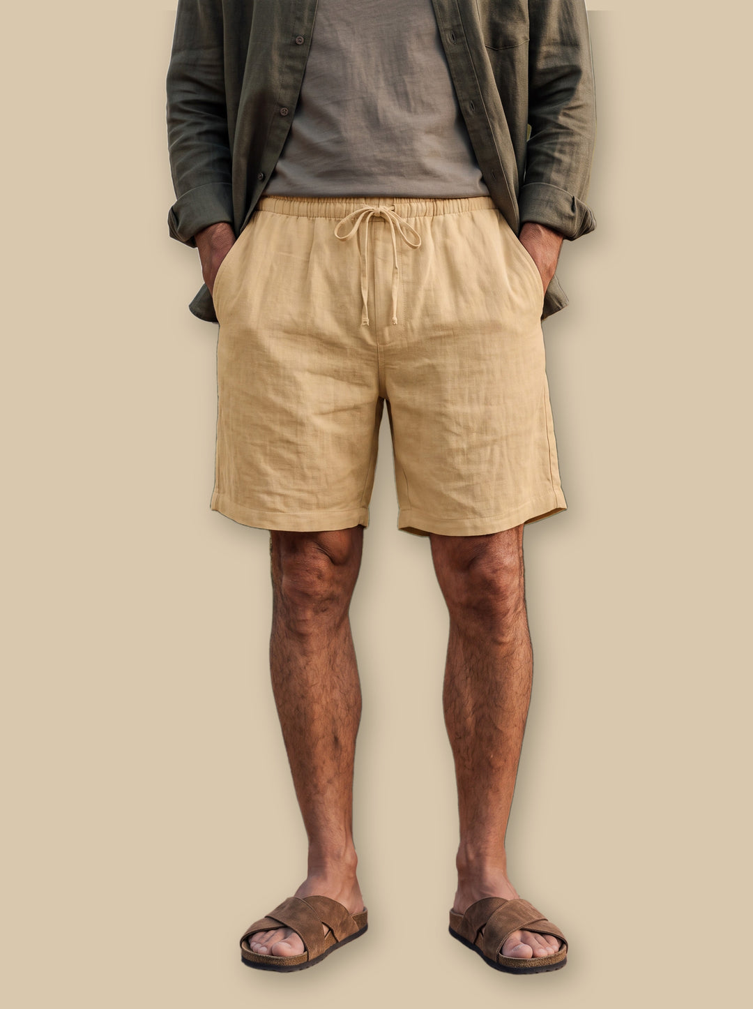 Logan summer shorts in Sand, studio - Gentlemens Manor