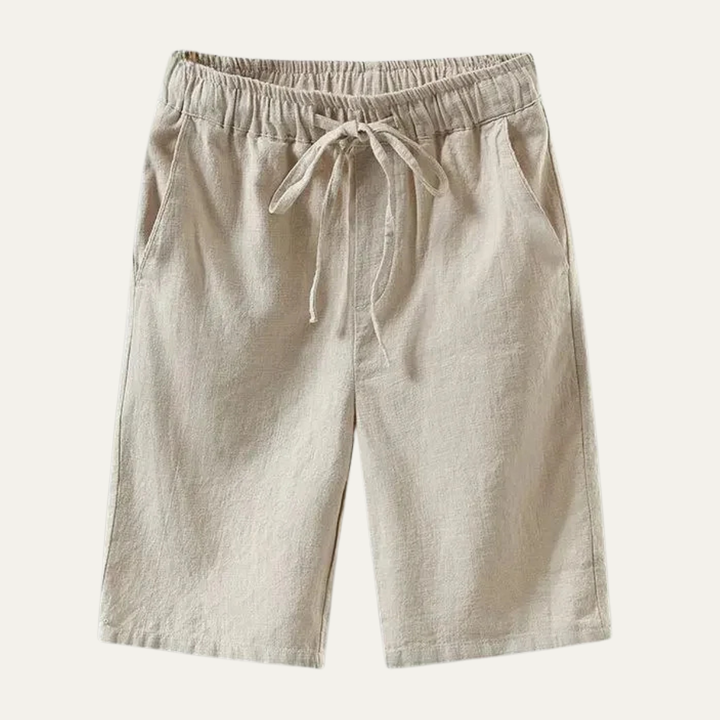 Lorenzo summer shorts in Sand, product flat lay - Gentlemens Manor