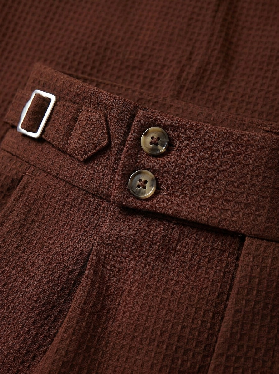 Lowry textured pleated trousers, fabric close up, Gentlemens Manor