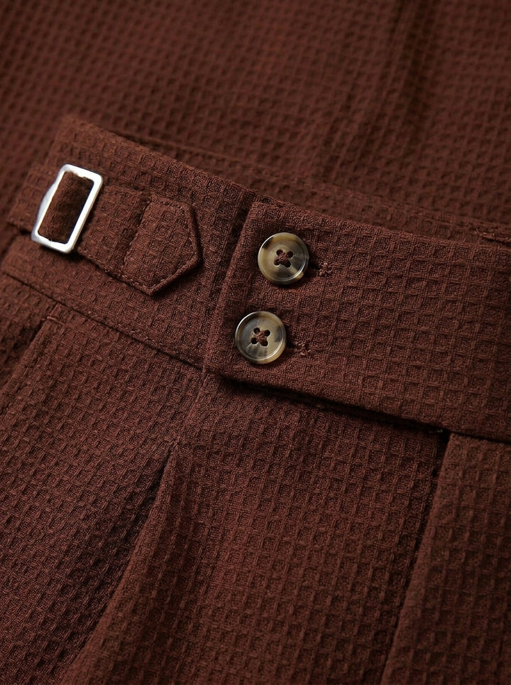 Lowry textured pleated trousers, fabric close up, Gentlemens Manor