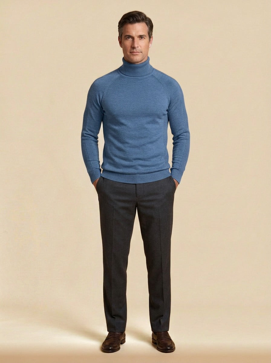 Lyndhurst raglan turtleneck sweater in Blue, studio, Gentlemens Manor