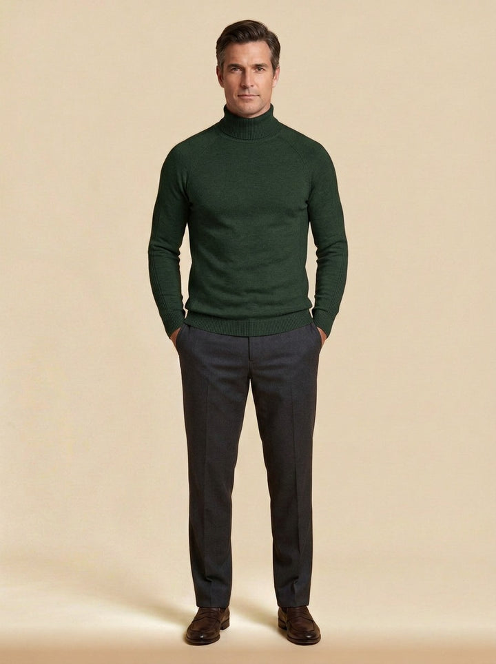 Lyndhurst raglan turtleneck sweater in Dark Green, studio, Gentlemens Manor