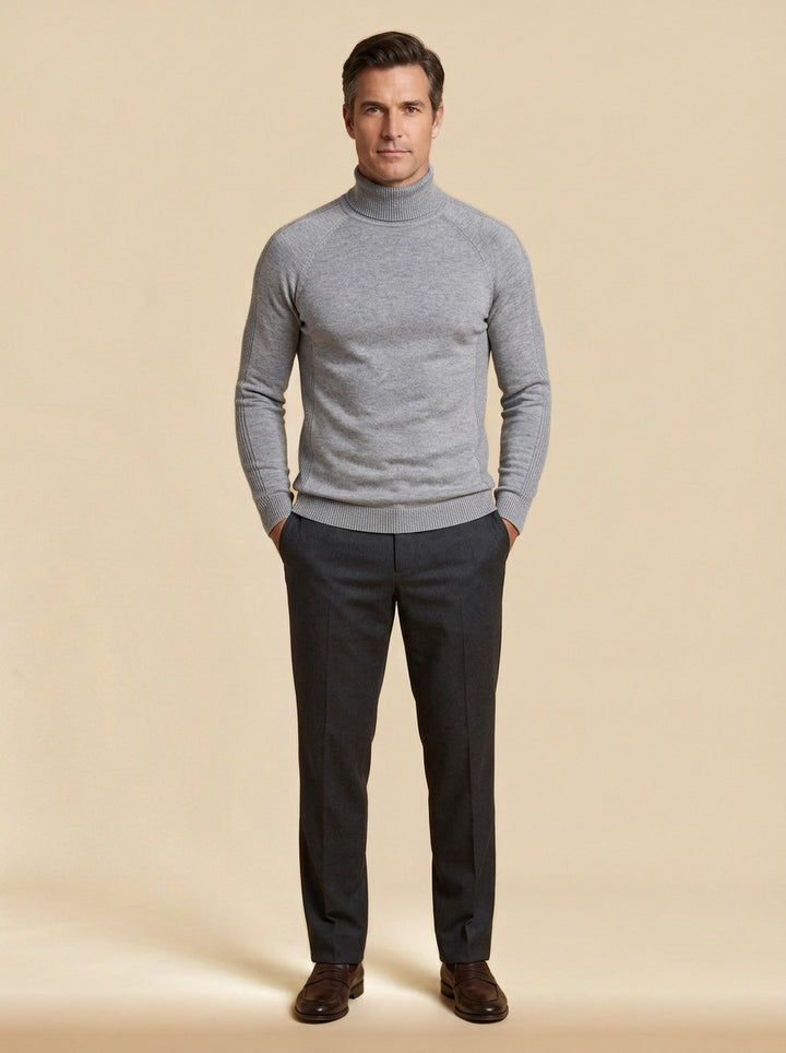 Lyndhurst raglan turtleneck sweater in Light Grey, studio, Gentlemens Manor
