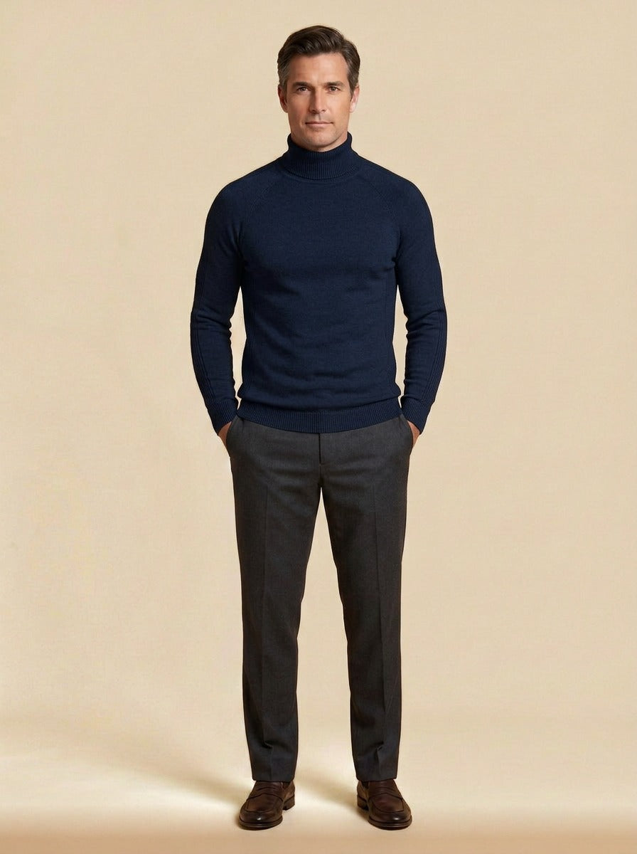 Lyndhurst raglan turtleneck sweater in Navy, studio, Gentlemens Manor