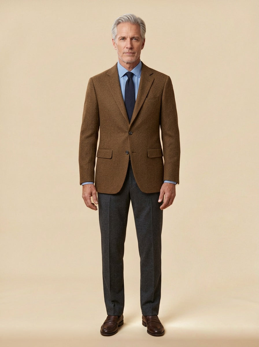 Maitland herringbone tweed blazer in Brown, studio, Gentlemens Manor
