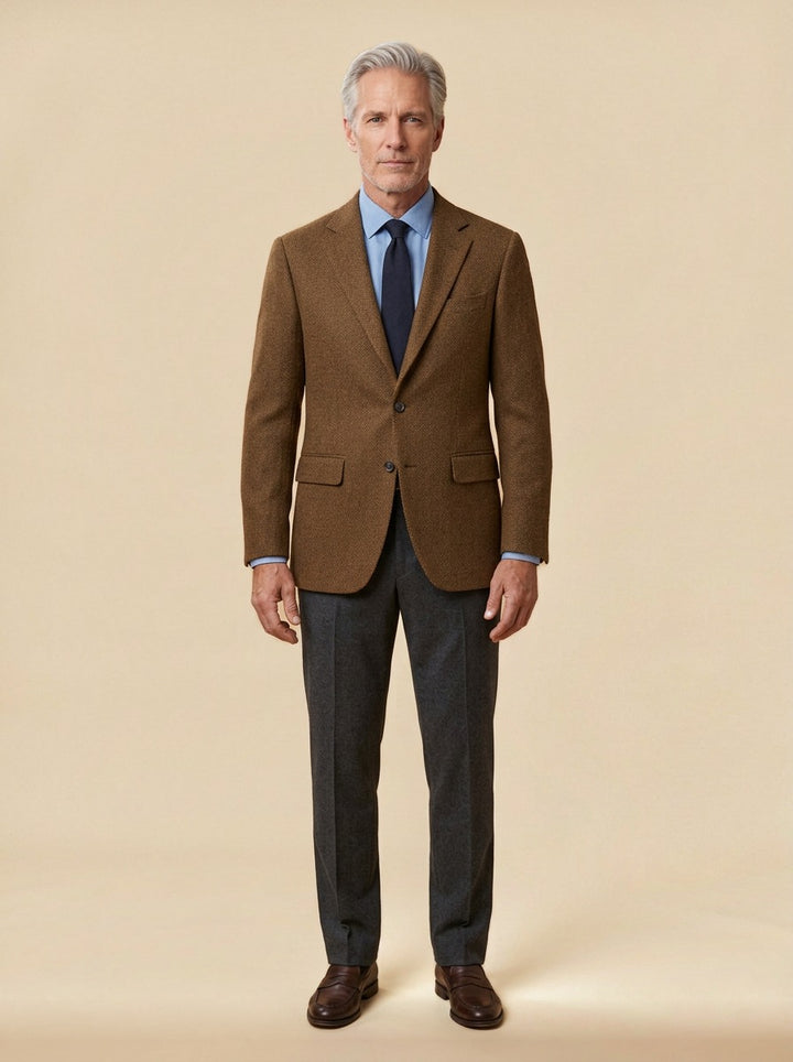 Maitland herringbone tweed blazer in Brown, studio, Gentlemens Manor
