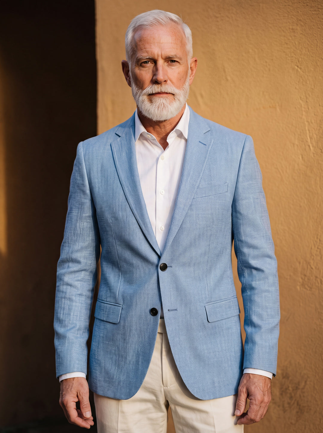 Major blazer in Light Blue, worn by a model in a Mediterranean setting - Gentlemens Manor lifestyle