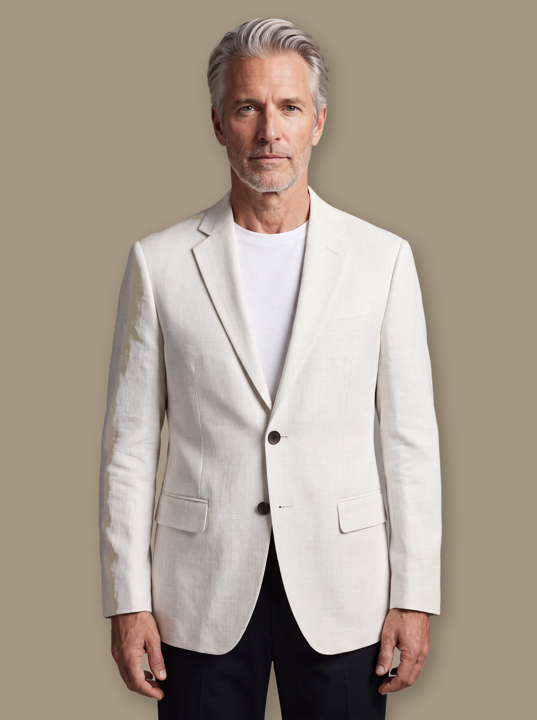 Major blazer suit in White, worn by a model on a warm taupe studio background - Gentlemens Manor