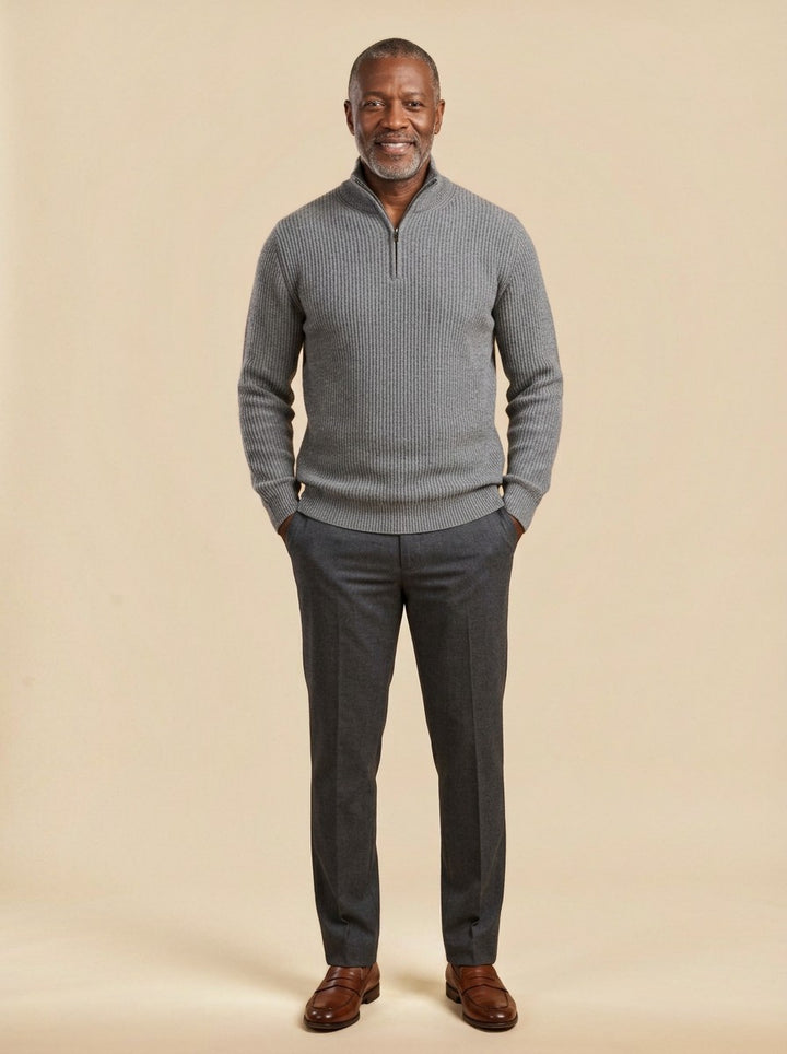 Mansfield quarter zip sweater in Grey, studio, Gentlemens Manor