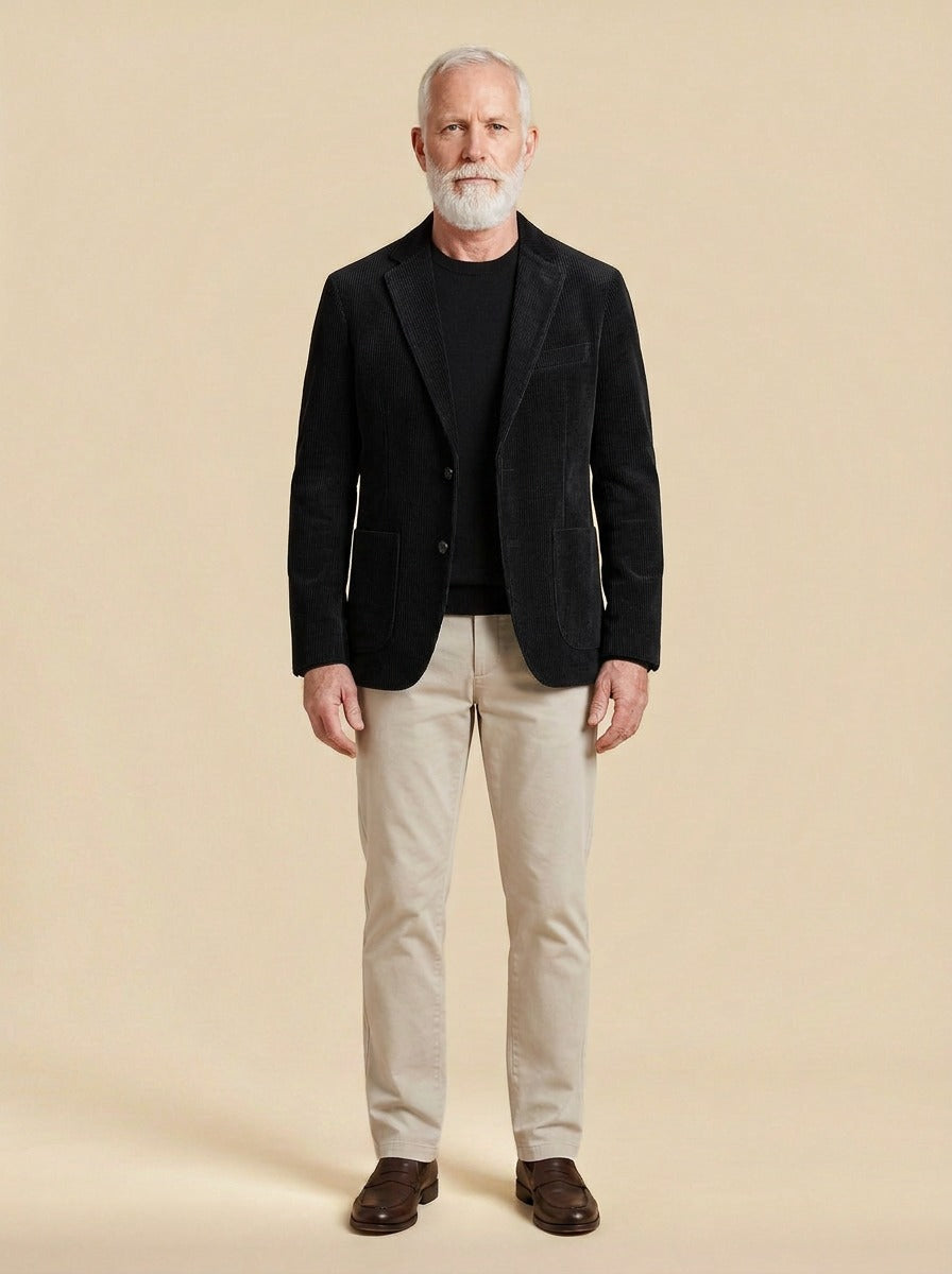 Marbury corduroy blazer in Black, studio, Gentlemens Manor