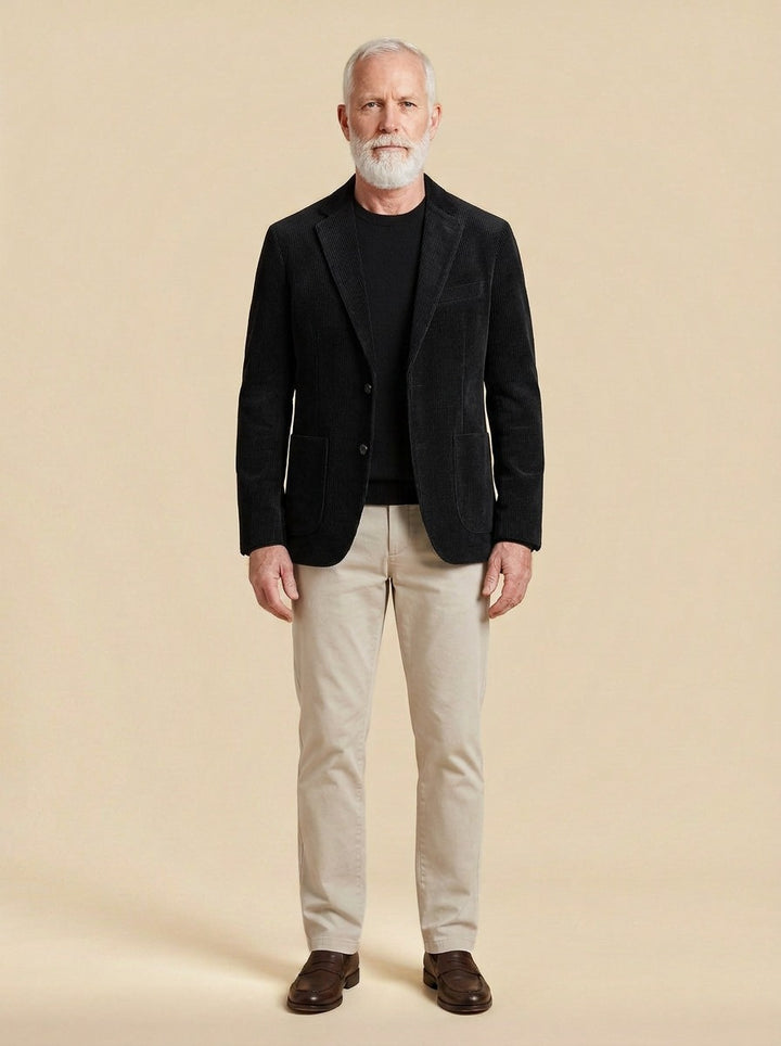 Marbury corduroy blazer in Black, studio, Gentlemens Manor
