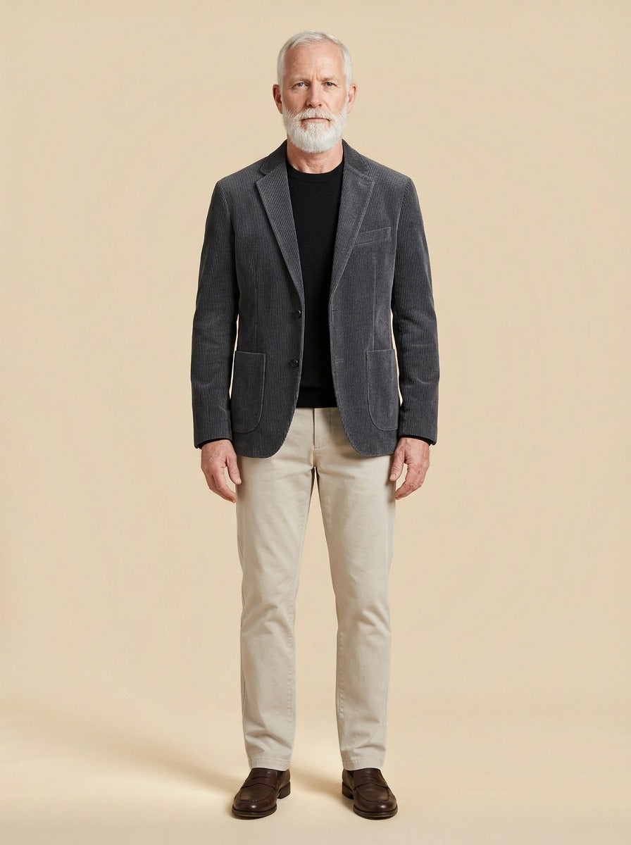 Marbury corduroy blazer in Charcoal, studio, Gentlemens Manor