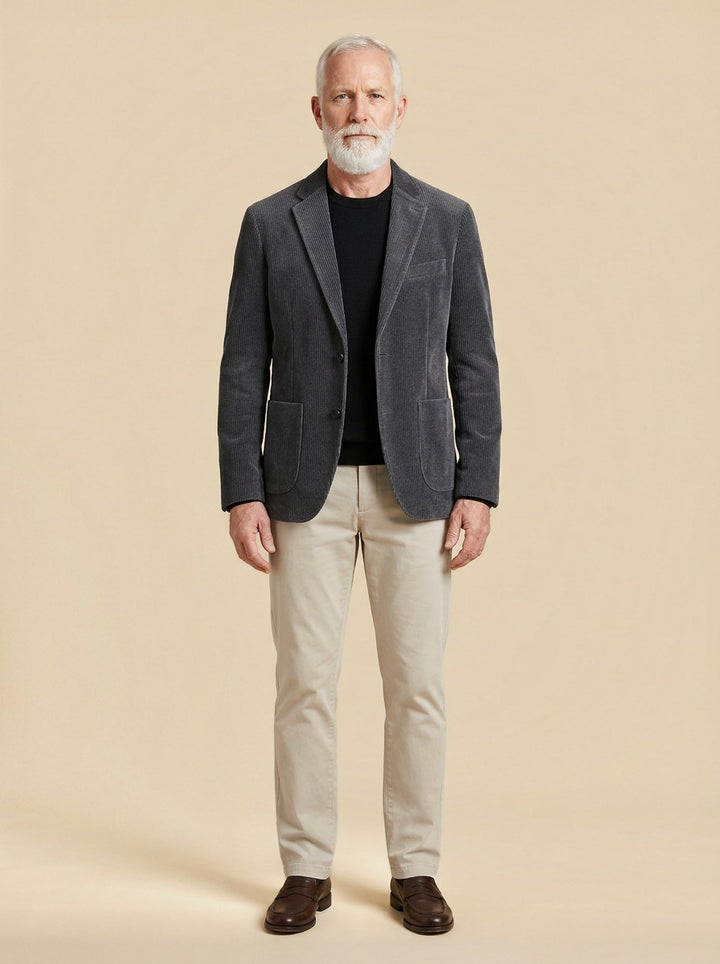 Marbury corduroy blazer in Charcoal, studio, Gentlemens Manor