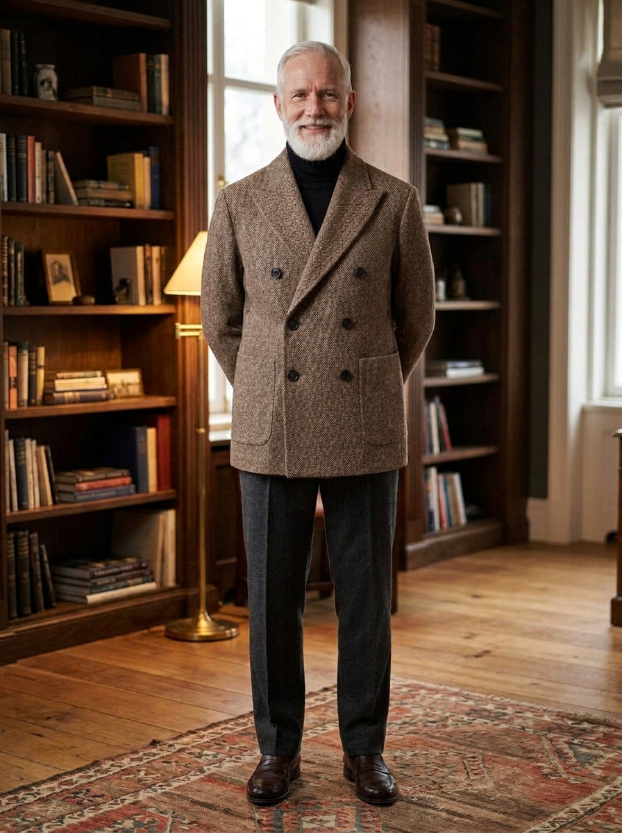 Marchmont tweed blazer in Brown, lifestyle in a private study, Gentlemens Manor