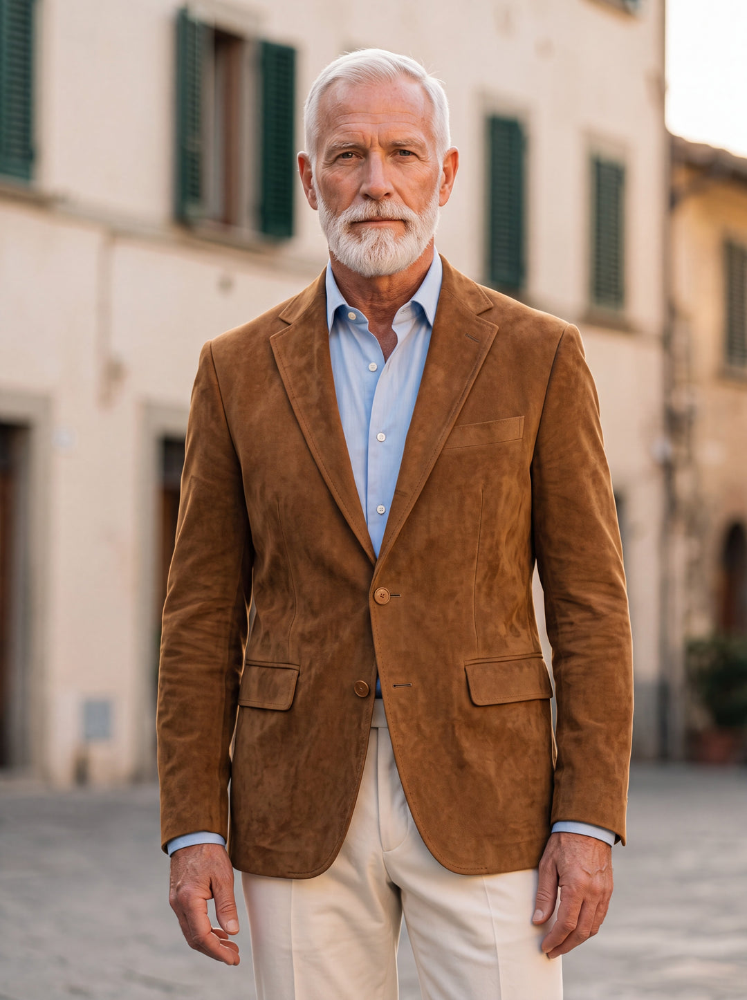 Mason blazer in Brown, worn by a model in a Mediterranean setting - Gentlemens Manor lifestyle