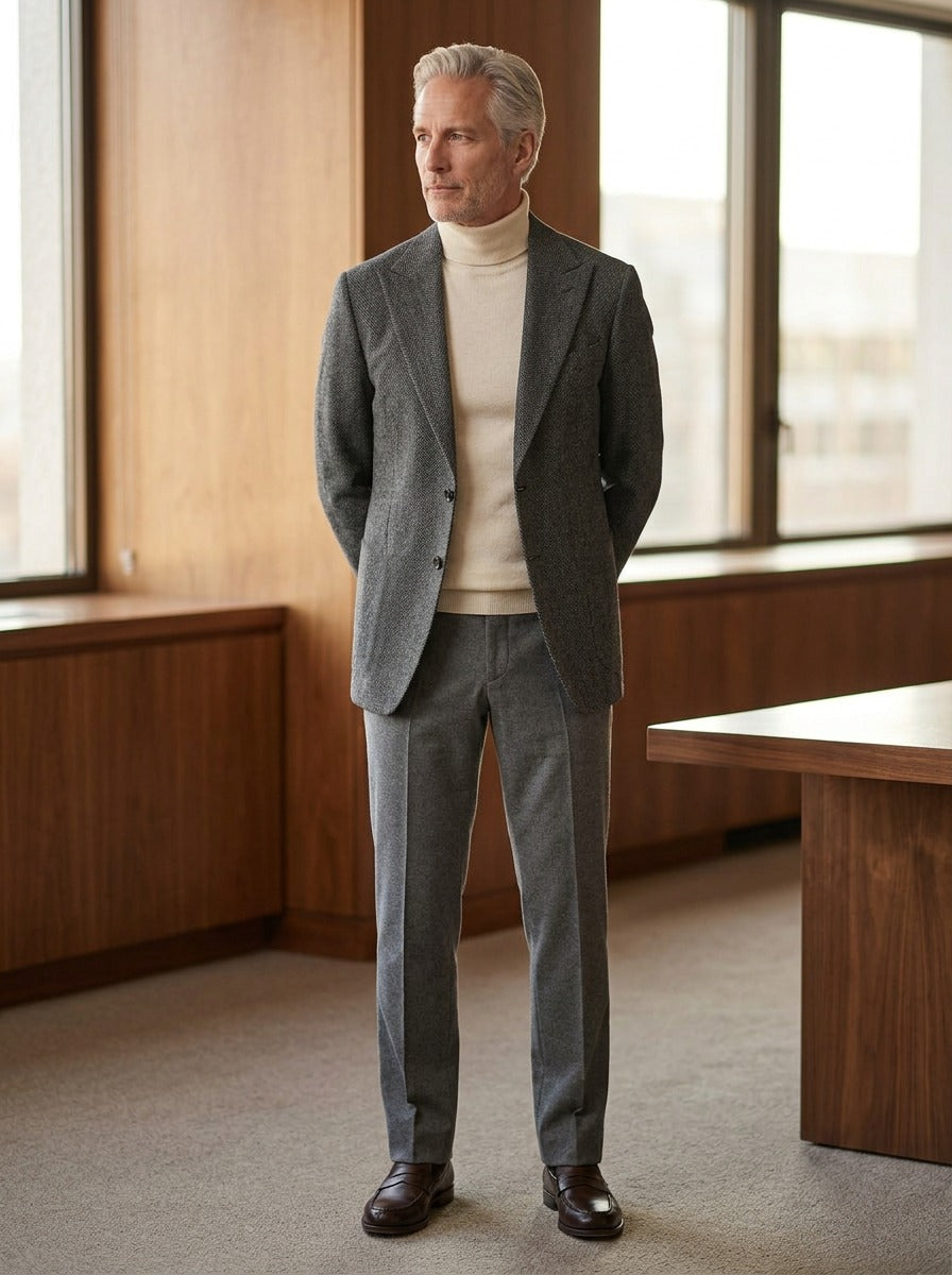 Mayhew blazer in Charcoal, lifestyle in a timber paneled office, Gentlemens Manor