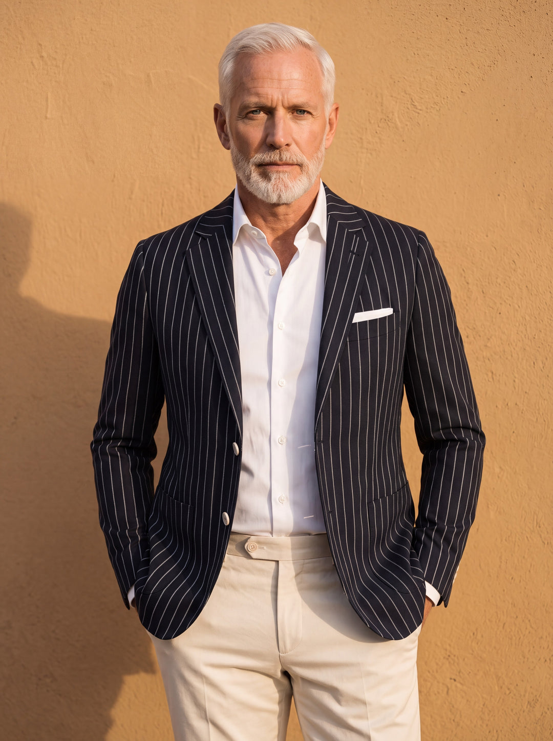 Maynard blazer in Black, worn by a model in a Mediterranean setting - Gentlemens Manor lifestyle
