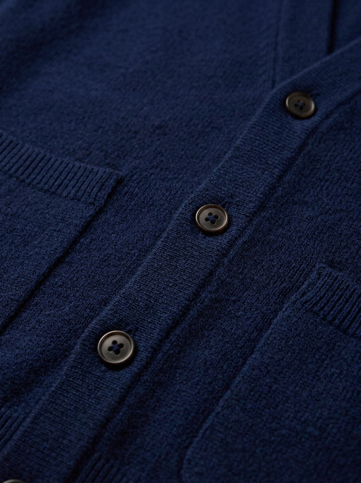 Merrill V neck cardigan, fabric close up, Gentlemens Manor