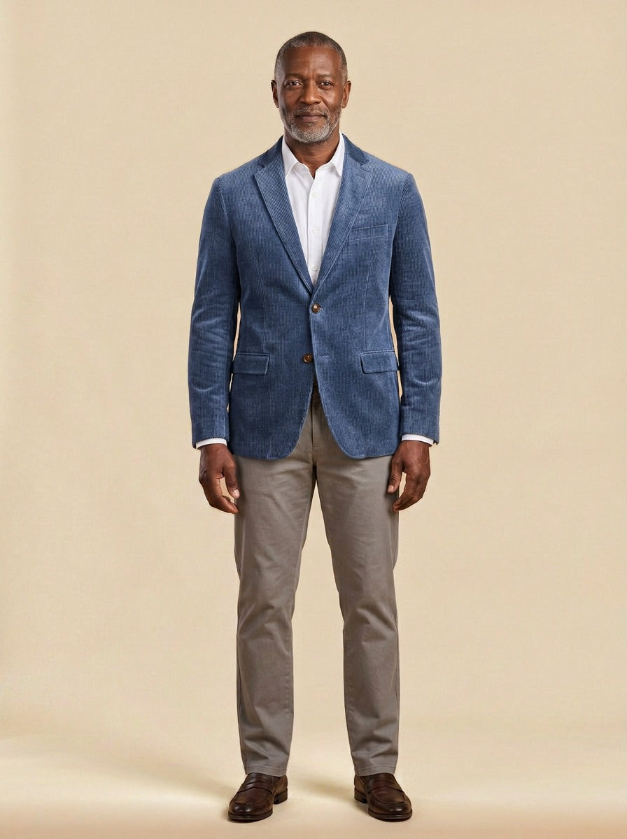 Middleton corduroy blazer in Blue, studio, Gentlemens Manor