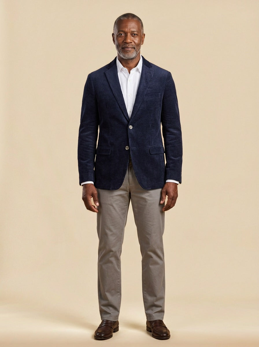 Middleton corduroy blazer in Navy, studio, Gentlemens Manor