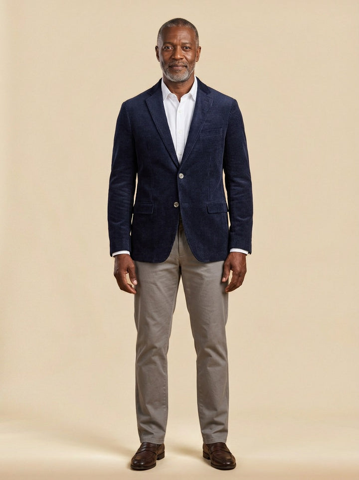Middleton corduroy blazer in Navy, studio, Gentlemens Manor