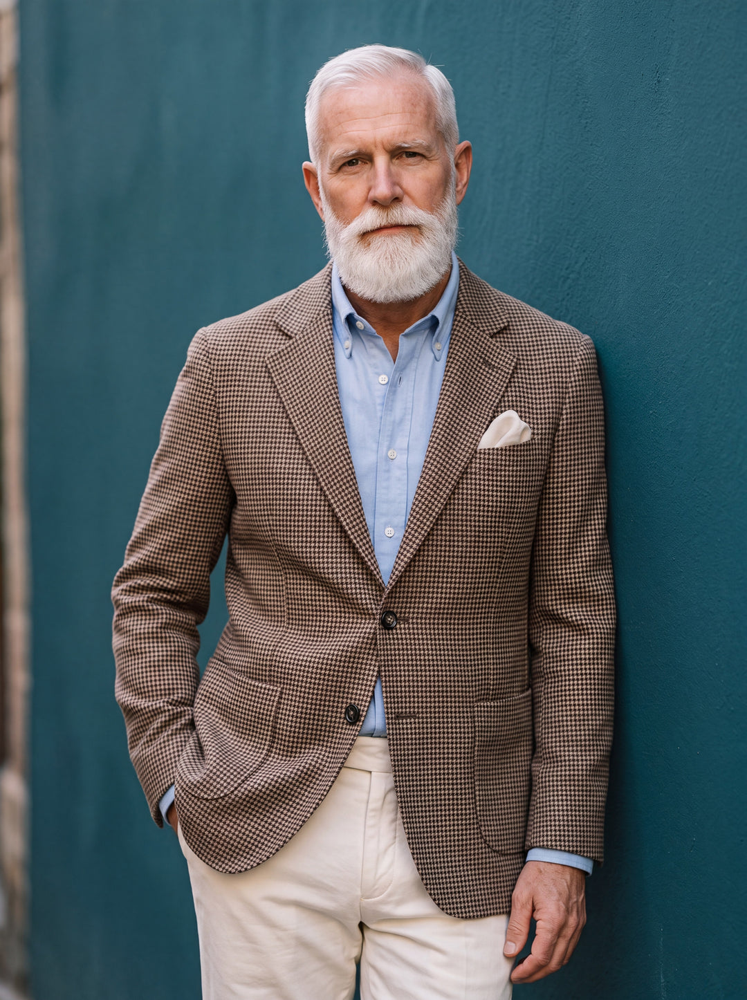 Miles blazer in Brown, worn by a model in a Mediterranean setting - Gentlemens Manor lifestyle