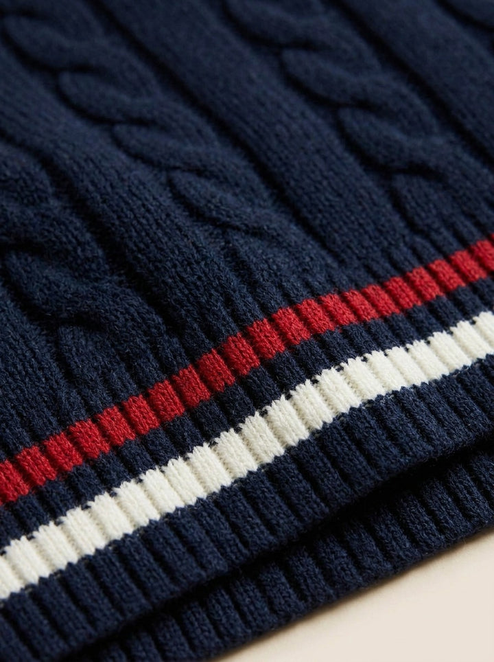 Mitchell cable knit half zip sweater, fabric close up, Gentlemens Manor