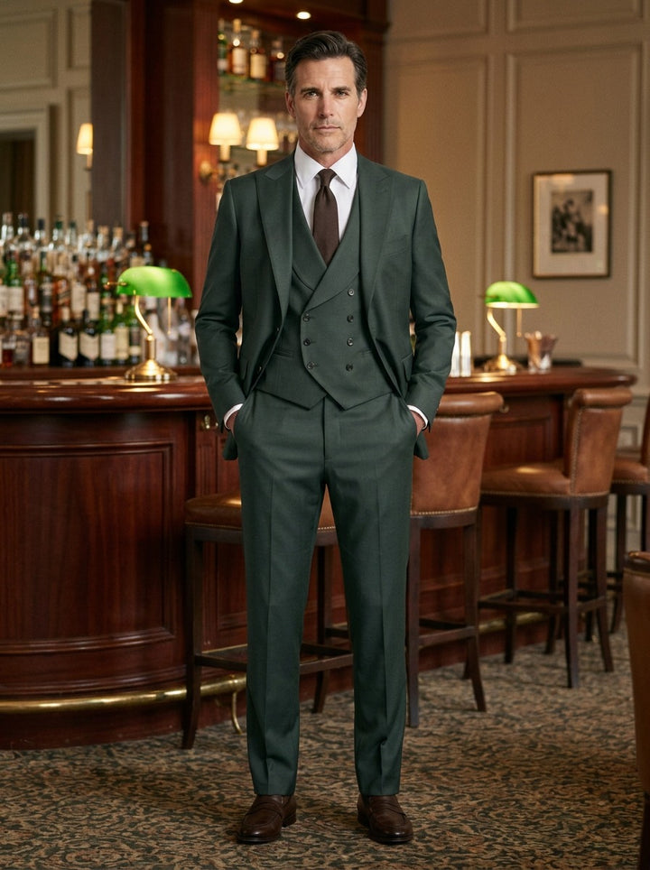 Montague three piece suit in Green, lifestyle, Gentlemens Manor