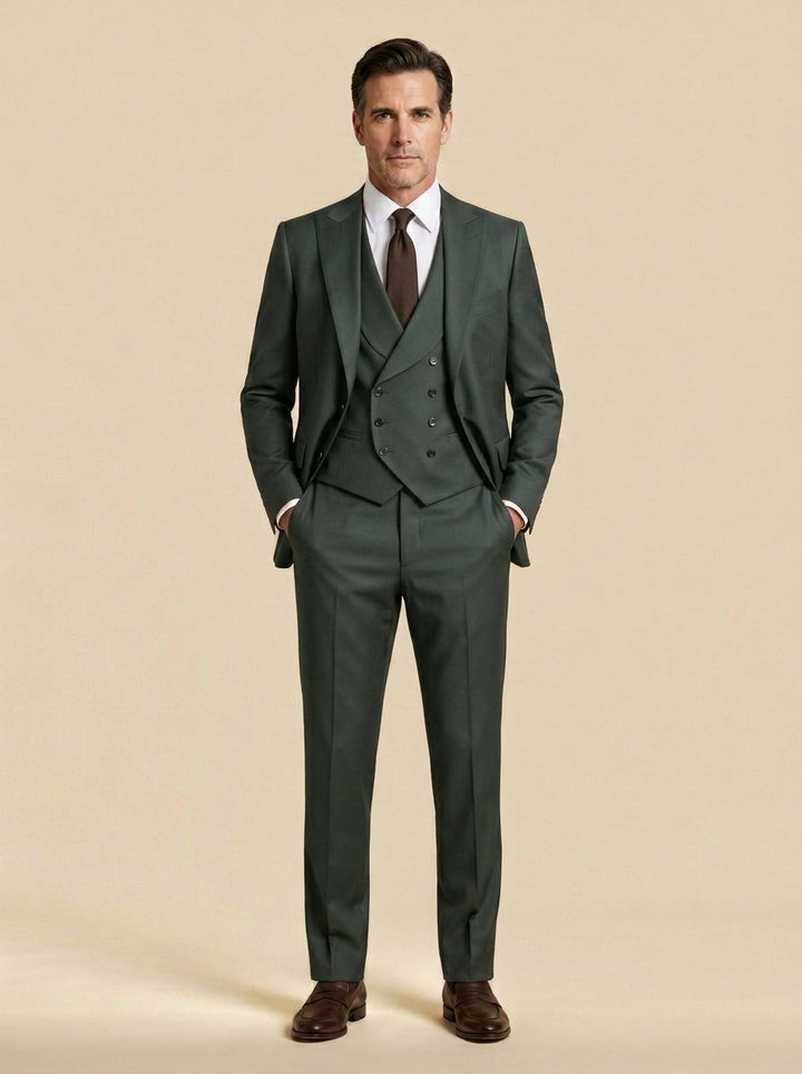 Montague three piece suit in Green, studio, Gentlemens Manor