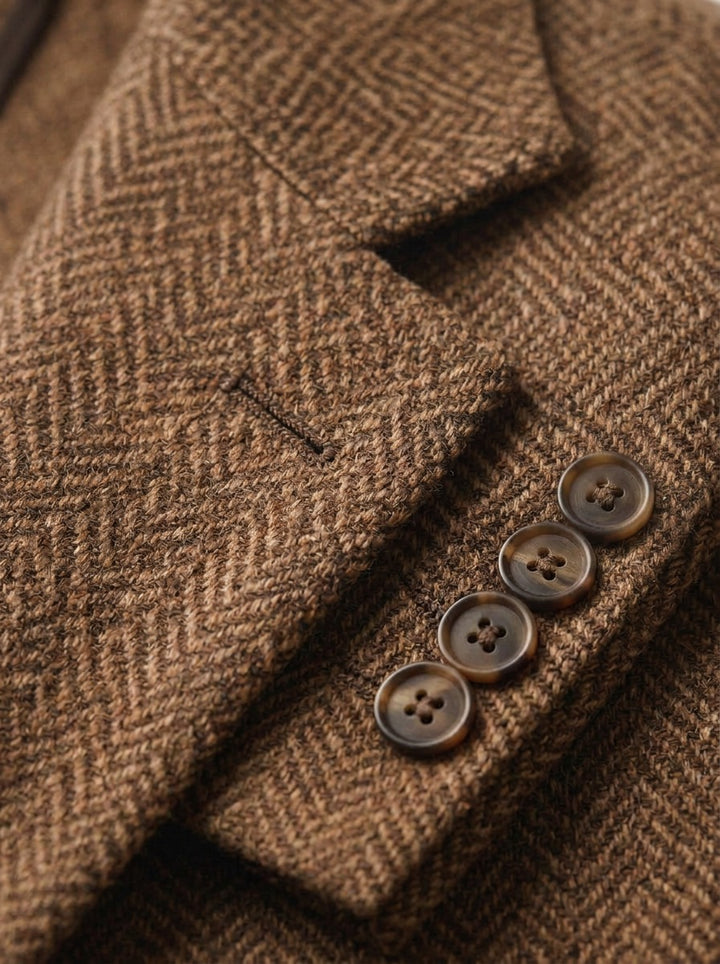 Mowbray three button tweed blazer, fabric close up, Gentlemens Manor