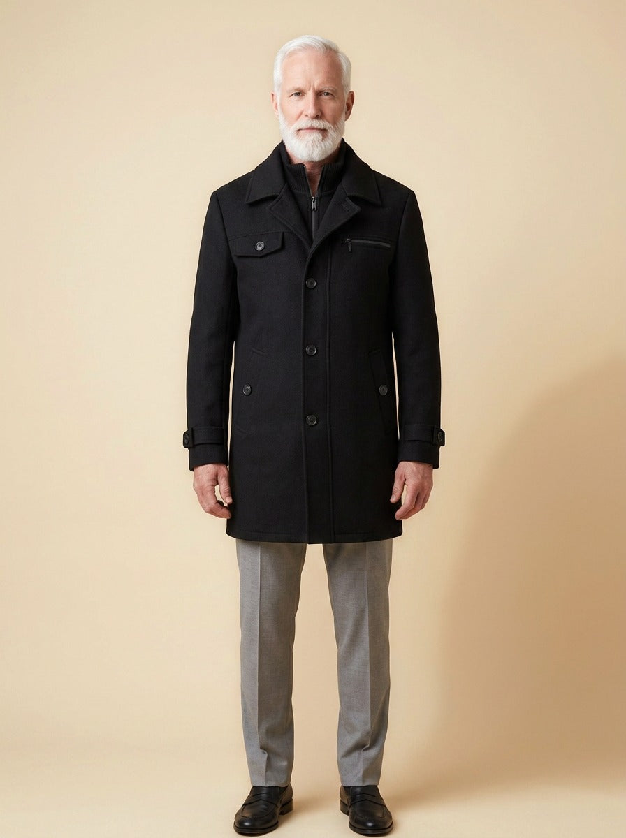 Nathan winter coat in Black, studio, Gentlemens Manor