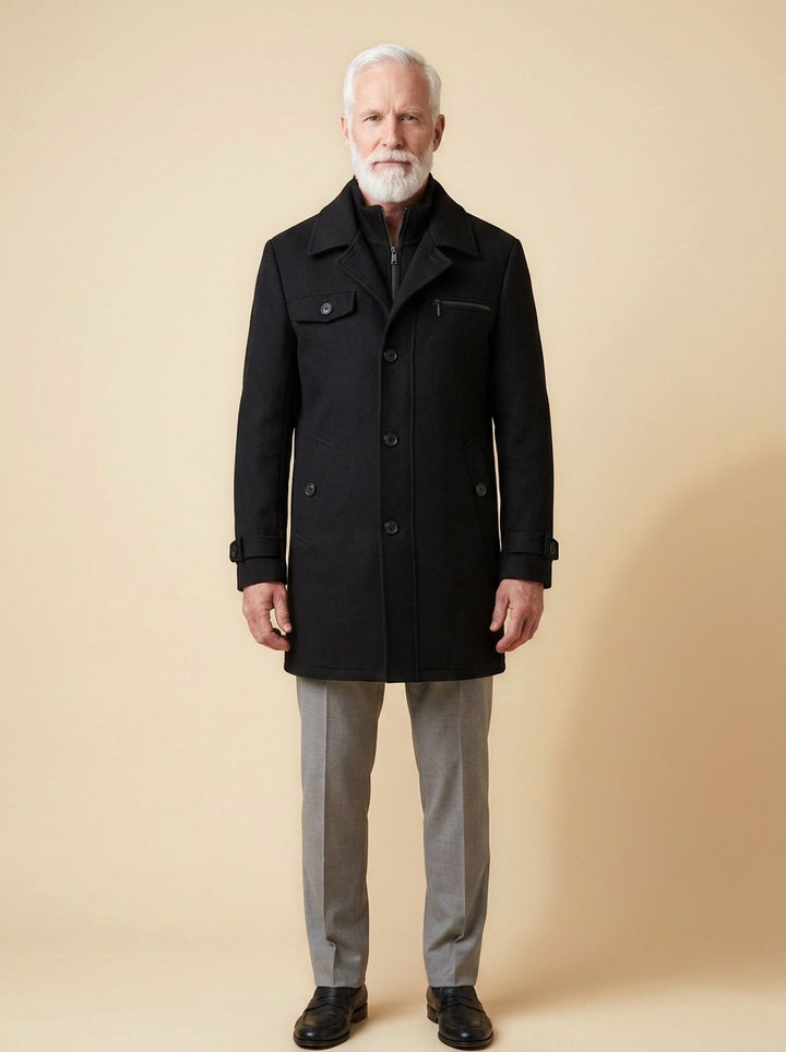 Nathan winter coat in Black, studio, Gentlemens Manor