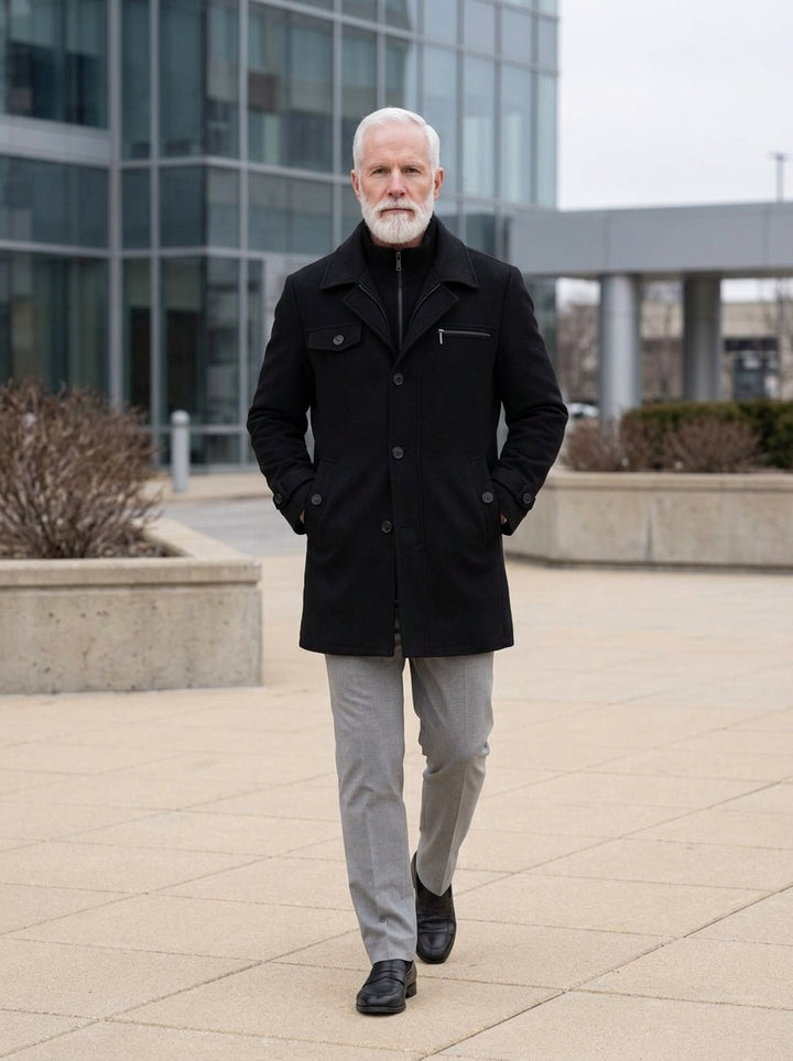 Nathan winter coat in Black, lifestyle, Gentlemens Manor