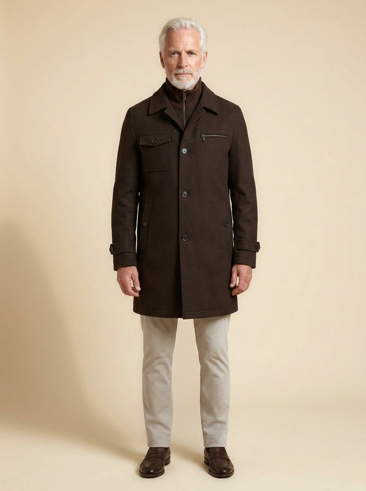 Nathan winter coat in Brown, studio, Gentlemens Manor